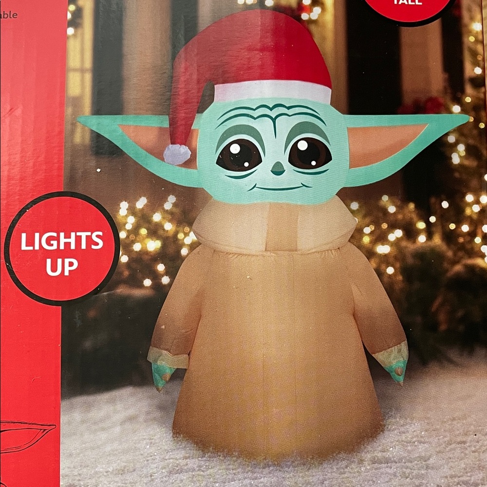 Star Wars Christmas Grogu Light Up Inflatable Yard Decoration 5 Ft + Cards